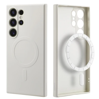 Afbeelding van Samsung Galaxy S24 Ultra MagSafe Hoesje Siliconen en TPU (zacht) iMoshion Backcover/Softcase Beige Telefoonhoesje