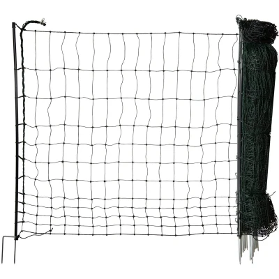 Afbeelding van horizont easyLine, kippenhek, 50 m lang, 110 cm hoog, 14 pvc palen gevogeltehek zonder stroom, mobiel gevogeltenet, tuinhek, met dubbele punt, groen