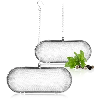 Afbeelding van COM FOUR® 2x theezeef van 304 roestvrij staal, vaatwasmachinebestendig 11 cm thee ei voor losse thee, specerijen en kruiden fijnmazig theefilter met ketting kruidenzeef koken