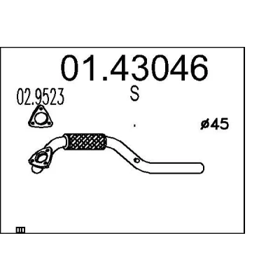 Afbeelding van MTS 01.43046 Uitlaatpijp 1150mm voor middendemper OPEL: Meriva A (X03) 1.8, 1.6, 1.6 16V 2003 2010