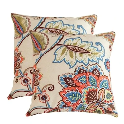 Afbeelding van Makimoo Sierkussens (set van 2), 18&quot; x 18&quot;, 16&quot; kussens voor bank (45x45cm (18&quot;x18&quot;), kaki bloemen)