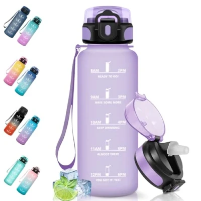 Afbeelding van Motswedi Drinkfles, 1500 ml BPA Vrij, Drinkfles Met Rietje, Lekvrij, Sportfles, Geschikt voor Koolzuurhoudende Dranken, Waterfles Kinderen, Camping, Yoga, Sport, Outdoor, hardlopen, Lichtpaars