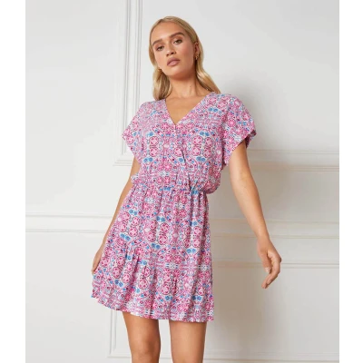 Afbeelding van Refined Department dames Amelie mini jurk met bloemenprint in de kleur Roze, maat: M