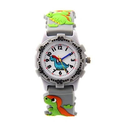 Afbeelding van ele ELEOPTION Meisje Digitale Quartz Waterdichte 3d Leuke Cartoon Ronde Wijzerplaat Polshorloge met Siliconen Band, dinosaurus, grijs, riem