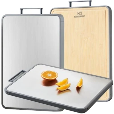 Afbeelding van Titanium Snijplank Dubbelzijdige Bamboe voor Keuken Food Grade, Pure &amp; Snijplanken, Non Stick Duurzaam en gemakkelijk schoon te maken