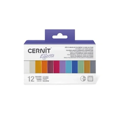 Afbeelding van Cernit CEASS003C Een assortiment van 12 pastabroden 25 g polymeerklei met verschillende effecten in kleuren doorschijnend en metallic modelleren, doe het zelf