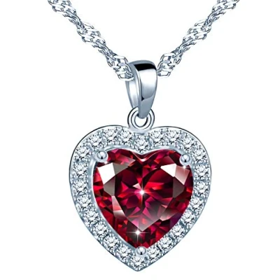 Afbeelding van Yumilok Dameshalsketting met synthetisch smaragd hart hanger, 925 Sterling zilver, Zirkonia, cadeau voor vrouwen, kerstfeest, zilver Granaat, zirkonia