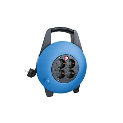 Afbeelding van as Schwabe 16095 Kunststof Kabelbox met 4 Geaarde Contactcontactdozen, IP20, 230 V, 15 meter Kabellengte, Blauw