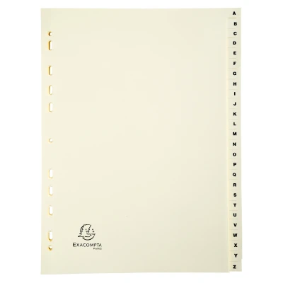 Afbeelding van Exacompta ref. 1126E Ivoorkleurige kartonnen tabbladen 155g/m2 FSC® met 26 alfabetisch gedrukte tabs van A tot Z Formaat A4 Afmetingen: 22,5 x 29,7 cm ivoorkleurig