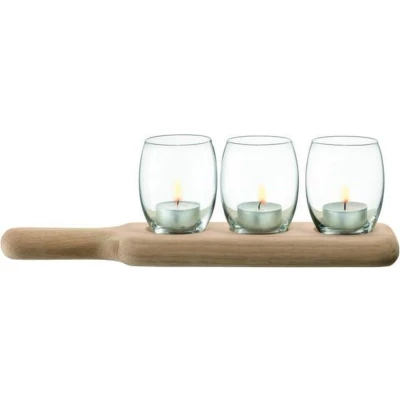 Afbeelding van L.S.A. Paddle Theelicht Houder Set met Serveerplank van 3 Stuks Glas Transparant