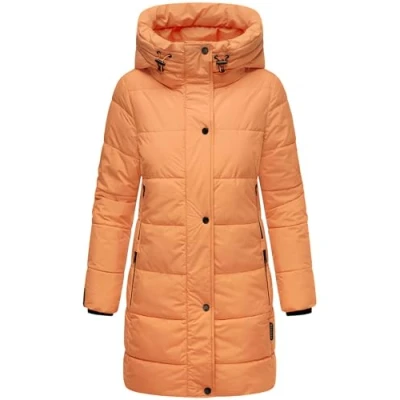 Afbeelding van MARIKOO Karumikoo Winterjas voor dames, warm, gewatteerd, lang, met capuchon en hoge kraag, XVI XS 3XL, Apricot Sorbet, L