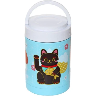 Afbeelding van Maneki Neko Gelukskat RVS Thermospot , Lunchpot, Snackpot warm en koud 500 ml