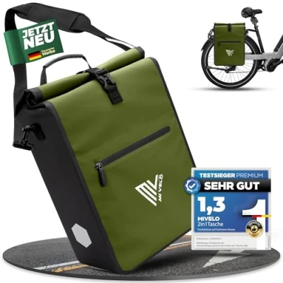 Afbeelding van MIVELO 2 in 1 fietstas voor bagagedrager, bagagedragertas, 100% waterdicht, bagagedrager (groen, 25 liter)