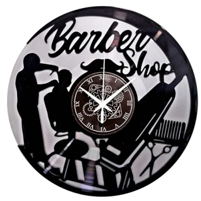 Afbeelding van Vinyl wandklok voor kapsalon geschenk kapper Barber Shop