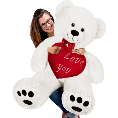 Afbeelding van Knuffel teddybeer XXL wit incl. hartkussen 148cm Valentijn Valentijnscadeau beer