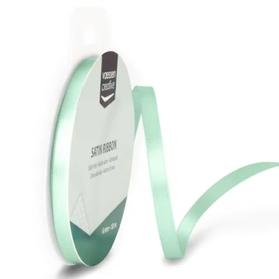 Afbeelding van Vaessen Creative 301002 1017 Satijnen lint pastelgroen, 6 mm x 10 meter, lint, decoratief cadeaulint en stoffen voor bruiloft, doop verjaardagscadeaus,