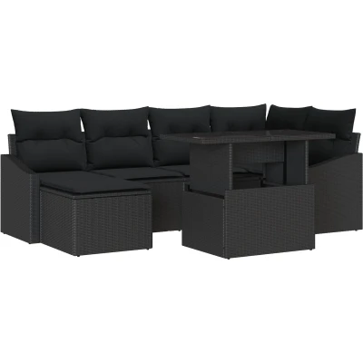 Afbeelding van vidaXL Tuin Sofa Set van 7 Zwart Riet, Polyester