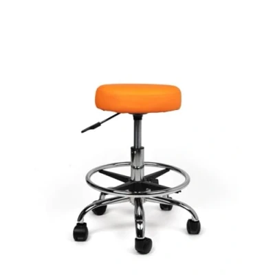 Afbeelding van tabouret Oranje Laag met Voetring Zithoogte 40/58cm kruk op wielen krukje werkkruk zadelkruk bureaukruk kapperskruk verstelbaar draaikruk rugleuning tot 160kg