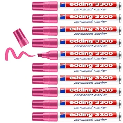 Afbeelding van edding 3300 permanent marker roze 10 stiften beitelpunt 1 5 mm sneldrogende water en wrijfvast voor karton, kunststof, hout, metaal universele
