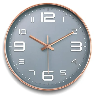 Afbeelding van MULEVIP Wandklok 30 cm, kwarts, geruisloos zonder tikkende geluiden, decoratieve wandklok, rond, modern, minimalistisch, voor woon en slaapkamer, keuken, kantoor, werkt op batterijen, grijs blauw