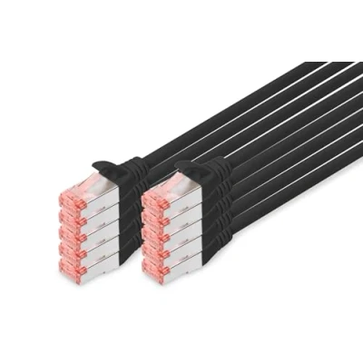 Afbeelding van DIGITUS LAN kabel Cat 6 1m 10 stuks RJ45 netwerkkabel S/FTP afgeschermd Compatibel met 6A &amp; 7 Zwart