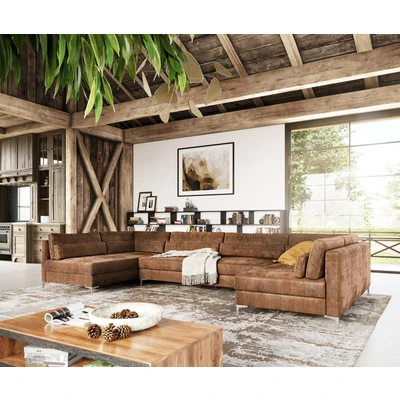 Afbeelding van Bank Elio vinkunstleer tage bruin antiek 400x185 cm XL woonlandschap