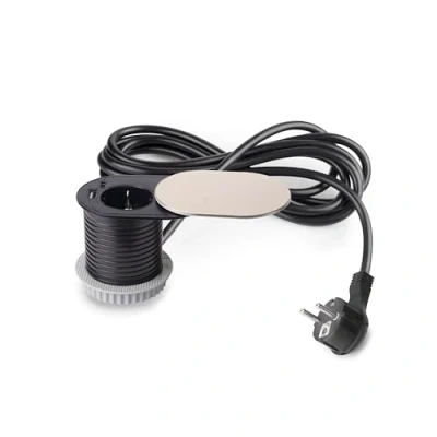 Afbeelding van Emuca Multiconnector met Glijders Vertikal, diameter 60mm, 1 Schuko stekker, USB Type A, C, Staal en Plastic, Roestvrij