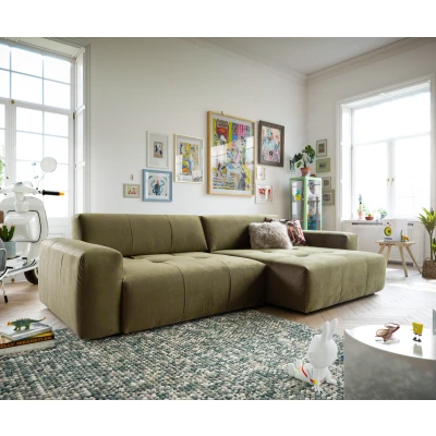 Afbeelding van Hoekbank Lazaro Fluweel olijf 300x160 cm voetenbank Links met zitdiepteverstelling