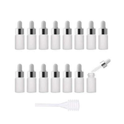 Afbeelding van Enslz 15 x 3 ml mini lege melkglazen druppelflessen, herbruikbare flesjes, neusoliedruppels, navulbare fles met metalen schroefdop en rubberen peer (3 ml, zilver)