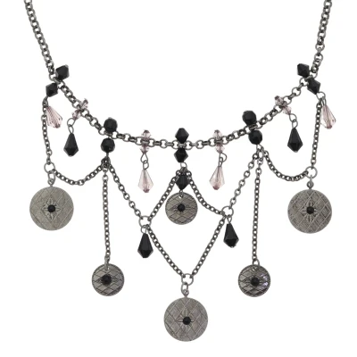 Afbeelding van Behave Antiek zilverkleurige ketting met zwarte kralen en muntjes hangers