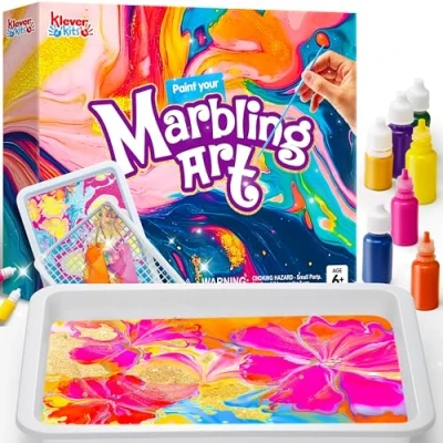 Afbeelding van Klever Kits Watermarmerverf voor kinderen, Magic Marbling Paint Art meisjes vanaf 6 12 jaar, marmerverfset jongens, kunsthandwerk, knutselsets activiteiten, verjaardagscadeau