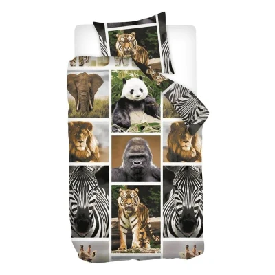 Afbeelding van Snoozing Wildlife Flanel Dekbedovertrek Eenpersoons 140x200/220 cm + 1 kussensloop 60x70 Multi kleur