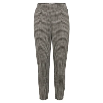 Afbeelding van ICHI cropped straight fit broek IHKATE CAMELEON pA met all over print bruin
