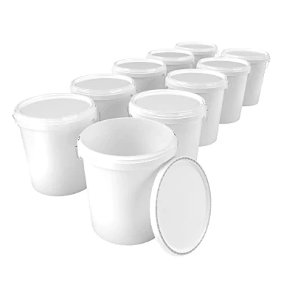 Afbeelding van Emmer met deksel, 16 liter, luchtdicht en stabiel, geschikt voor levensmiddelen, leeg handvat, deksel van PP materiaal, chemicaliën, verf, waspoeder, lijm, 10 stuks,