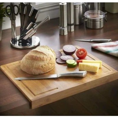 Afbeelding van HomeZone Harde houten snijplank, grote keuken snijden dienblad, bamboe snijplanken met teller over rand, antislip, 36 cm x 45 5 cm, gemakkelijk schoon te maken