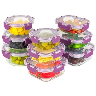 Afbeelding van Glazen voedselcontainers, 18 stuks (9 containers en 9 deksels), vaatwasmachinebestendig, magnetron vriesbestendig, lekvrij BPA vrij, FDA FSC gecertificeerd