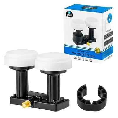 Afbeelding van HB DIGITAL Set Monoblock LNB van Opticum 0,1 dB LNC Direkt 2 Sat Astra 19,2 Hotbird 13 Full HD TV 3D Ultra 4K + rubberen aansluitingen F stekker verguld gratis erbij, Single