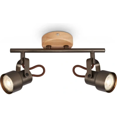 Afbeelding van Briloner Leuchten TAHUN LED Spot Vintage 2 lichts metaal hout anitk grijs 1xLED GU10 5W 3000K draai en kantelbaar