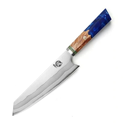Afbeelding van MITSUMOTO SAKARI 21 cm Keukenmes Professioneel, 7 Ply 440C Damascus Vleesmes, Hand Gesmeed Kiritsuke Japans Mes (Witte Granaatappel Handgreep &amp; Geschenkverpakking)