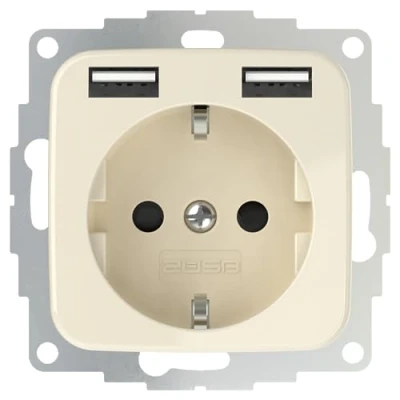 Afbeelding van 2USB 2U 449399 Stopcontact (onderbouw) Met USB Crème wit