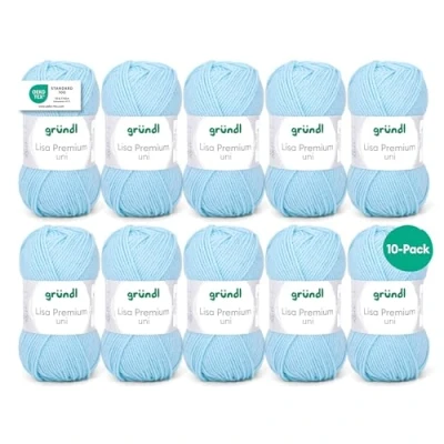 Afbeelding van Gründl Lisa Premium Uni brei en haakgaren (zacht wolachtig karakter, onderhoudsvriendelijk, breigaren van 100% polyacryl, 50 g/133 m, naalddikte: 3,5 4,5, 10 bollen à g), lichtblauw