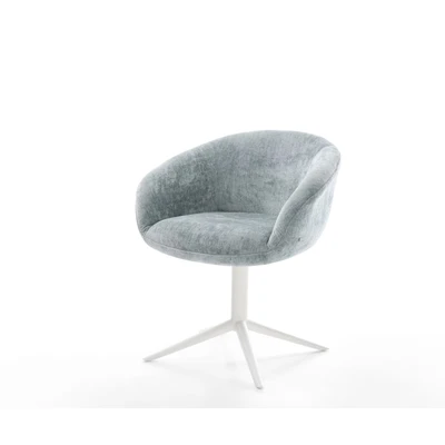 Afbeelding van DELIFE Draaistoel Vinka Flex met armleuning chenille pastelblauw kruispoot wit 360 draaibaar rocker functie pocketveer kern