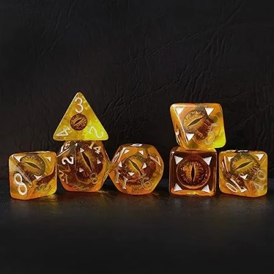 Afbeelding van Bescon DICE Dragon Eye RPG dobbelstenen set van 7, veelvlakkige dobbelstenen, rode ogen