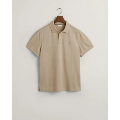 Afbeelding van Gant heren Regular fit polo met logoborduring in de kleur Beige, maat: S