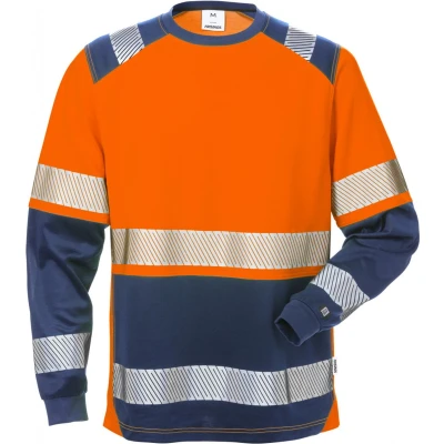 Afbeelding van Fristads Hi Vis T Shirt Lange Mouwen Klasse 2 7457 Thv oranje/marineblauw XS