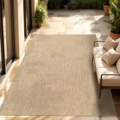 Afbeelding van Paco Home Tapijt Vloerkleed In &amp; Outdoor Balkon Terras Keukenvloerkleed Eenkleurig Gemêleerd Patroon, Maat:200x280 cm, Kleur:Natuur