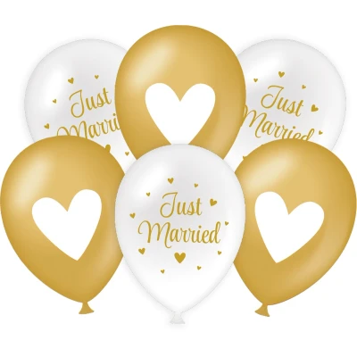 Afbeelding van Huwelijk Ballonnen Just Married Goud Wit