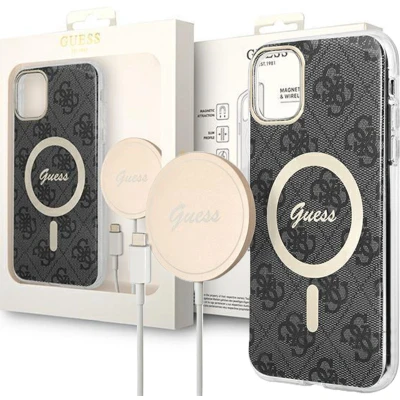 Afbeelding van Guess GUBPP13LH4EACSK Case+ Opladerset iPhone 13 Pro zwart/zwart hardcase 4G Print MagSafe