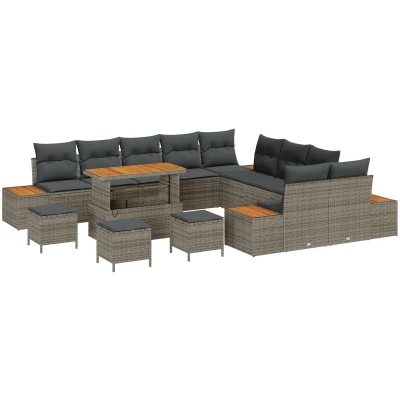 Afbeelding van vidaXL 13 delige Tuin Sofa Set met Kussens Grijs Poly Riet Acacia