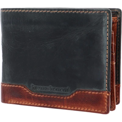 Afbeelding van bruno banani Leren Portemonnee Alicante Wallet Quer With Flap Black / Cognac Zwart